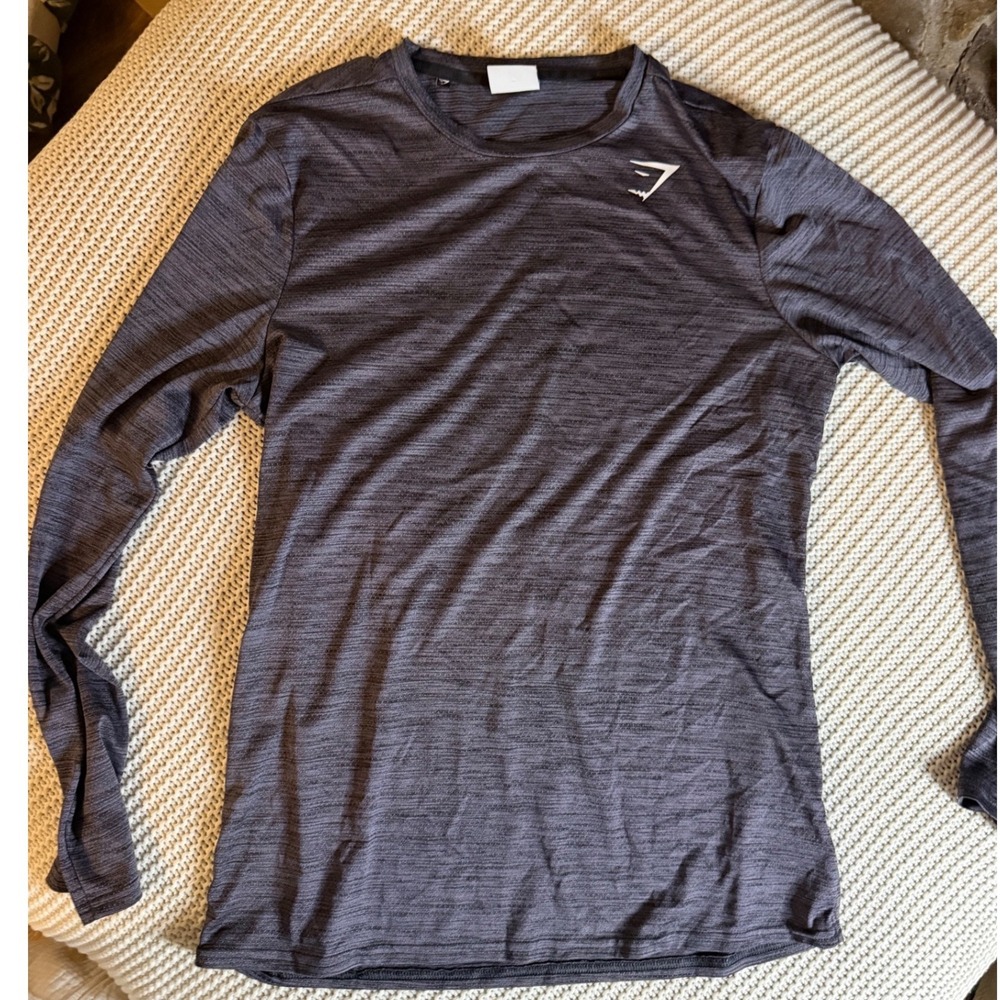 Gymshark Mens Long Sleeve Training Shirt Grey Space Dye Marl Size M Logo Tee